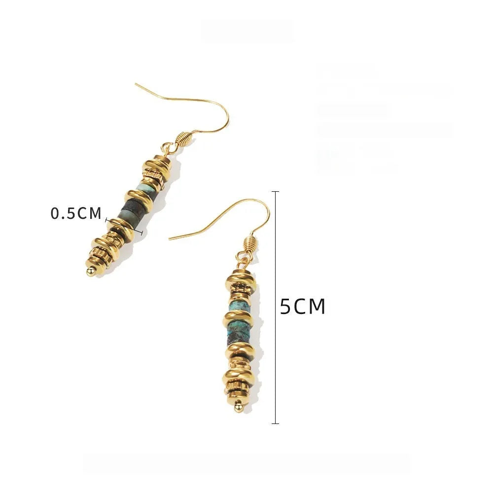 Titanium steel geometric dangle earrings with 18K gold plating in retro design for women