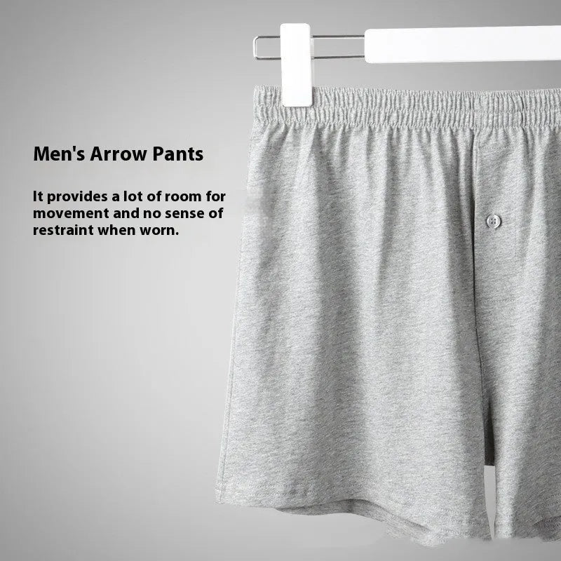 Men's high waist cotton boxer shorts in loose fitting design showing solid colour options