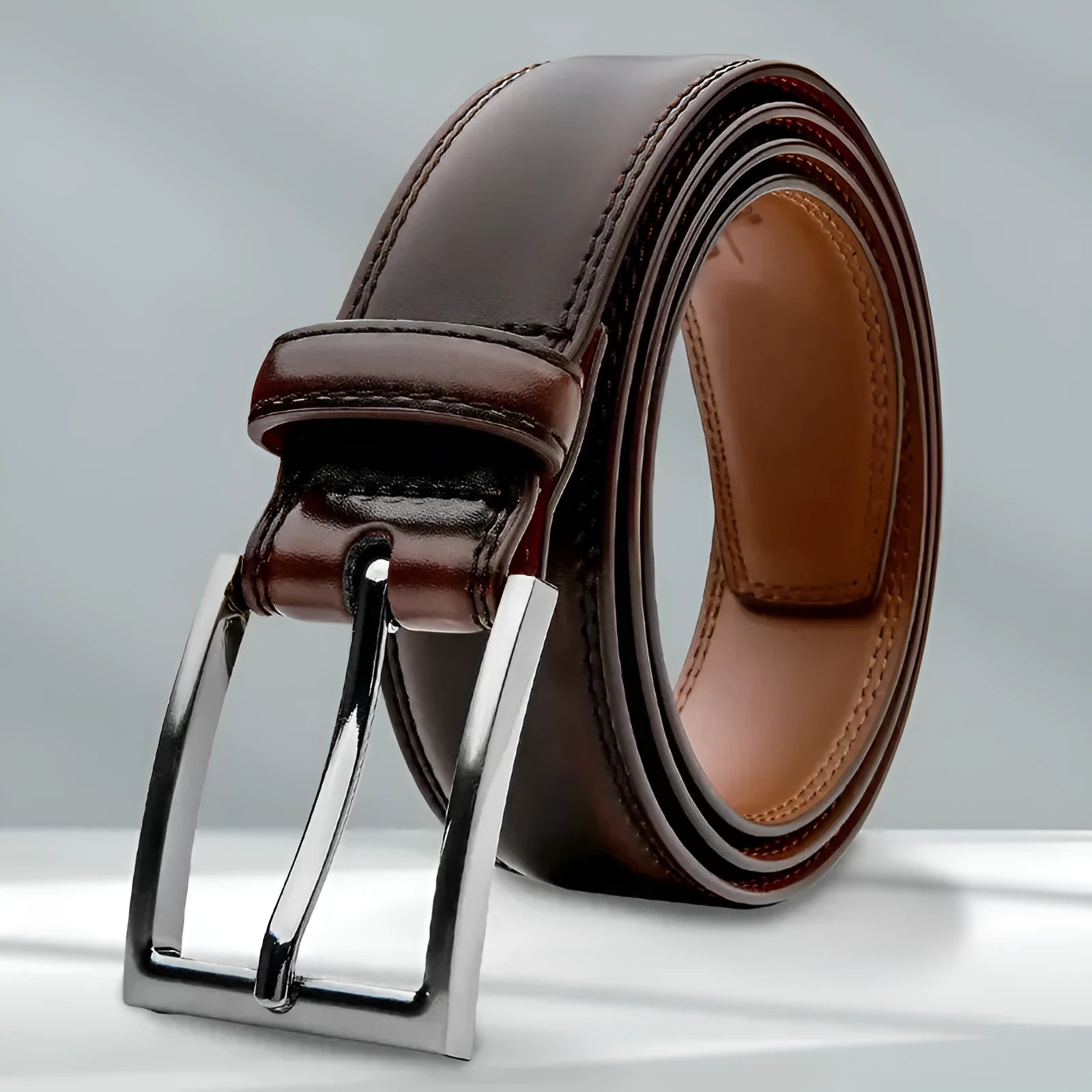 Men's genuine leather casual belt with alloy buckle showing 95 pattern grain texture