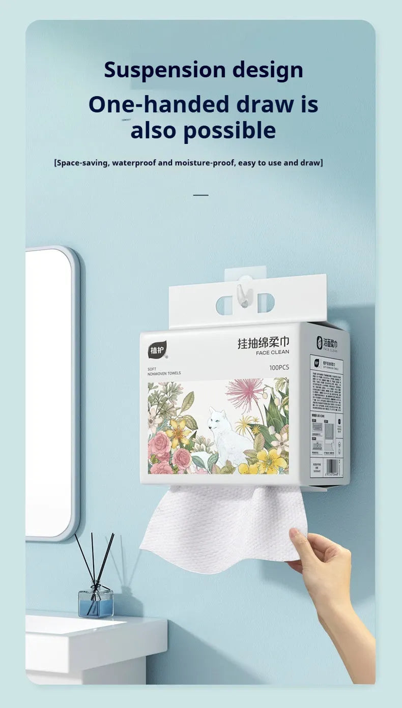 Disposable face cloth hanging roll with 100 sheets in thickened viscose and polyester blend