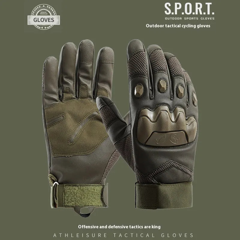 Men's black tactical gloves with touch screen compatible fingertips shown in medium size