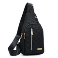 Crossbody sports chest bag in breathable Oxford cloth with solid colour and plaid pattern, black variant