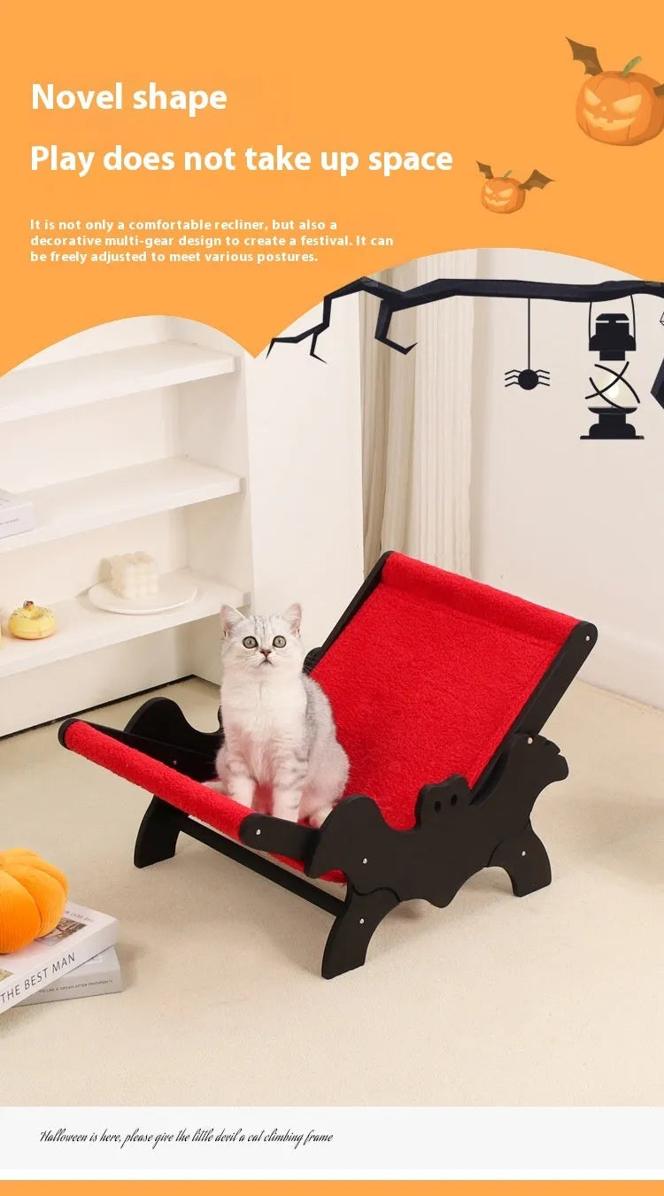 Wooden cat recliner bed in black and red Halloween colours, product specification MW-054