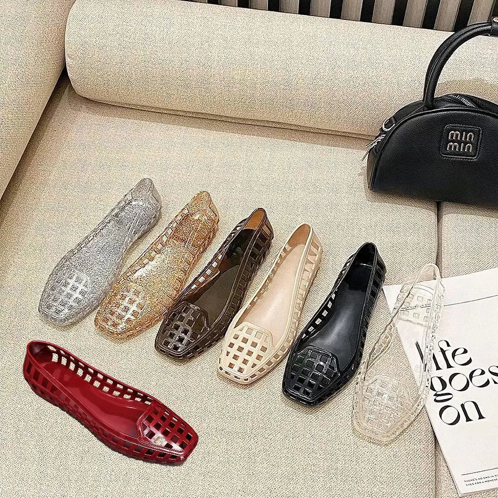 Gel square toe slippers in transparent colour with PVC sole for outdoor leisure