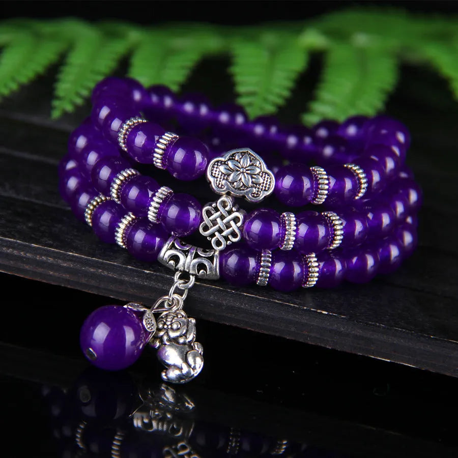 Natural purple chalcedony crystal bracelet women's ethnic style three circles