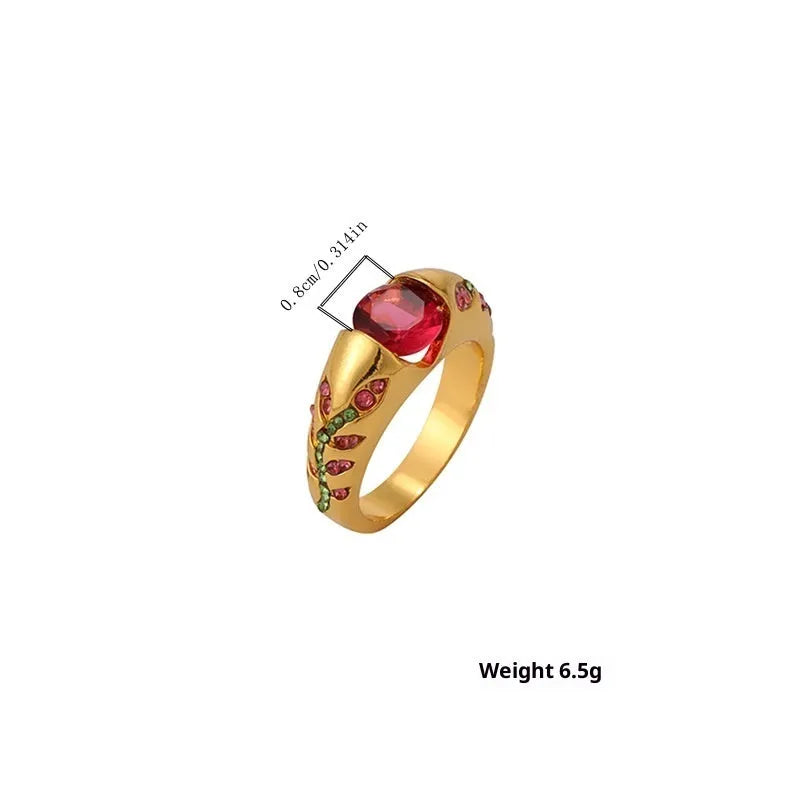 Leaf style zirconium inlaid ring for women in geometric shape, zinc alloy, available in gold and light pink