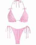 Women's bikini set in solid colour with backless strappy top and high elasticity fabric, available in multiple shades