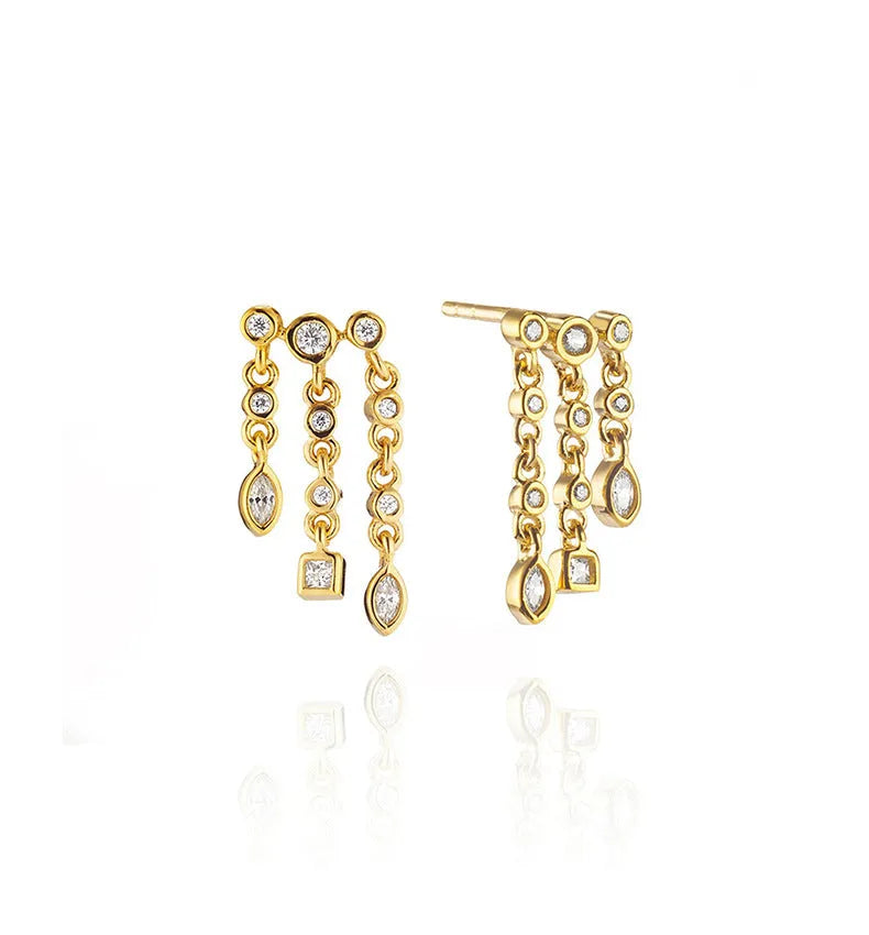 925 silver geometric diamond overlay rivet earrings in 18K gold finish