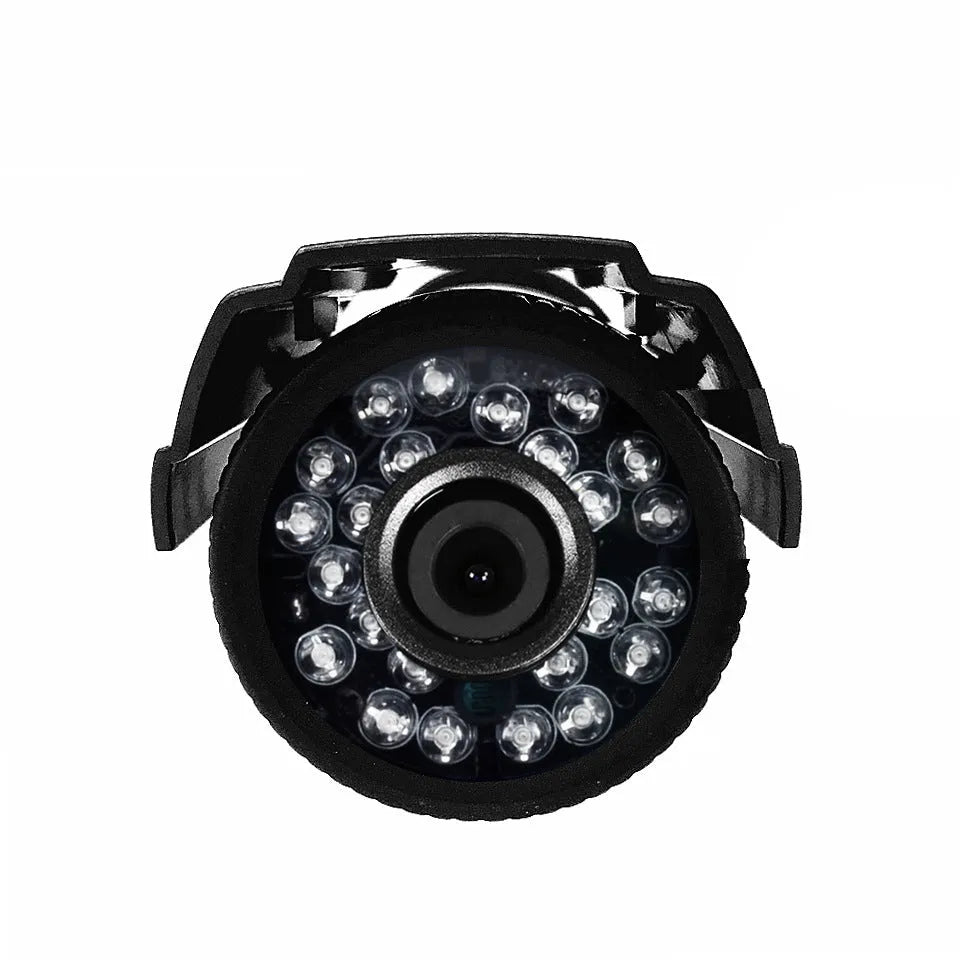 Black HD waterproof security camera with infrared night vision for outdoor surveillance