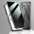 Double-sided tempered glass magnetic phone case for iPhone with anti-spy privacy screen, metal frame, seven colour options