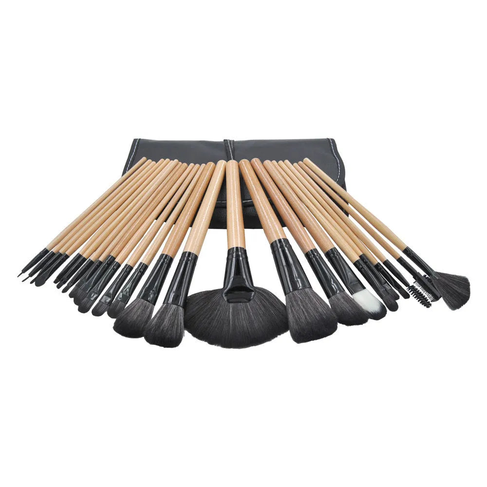 Palette 24-piece makeup brush set in PU leather bag with wooden handles and artificial fibre bristles