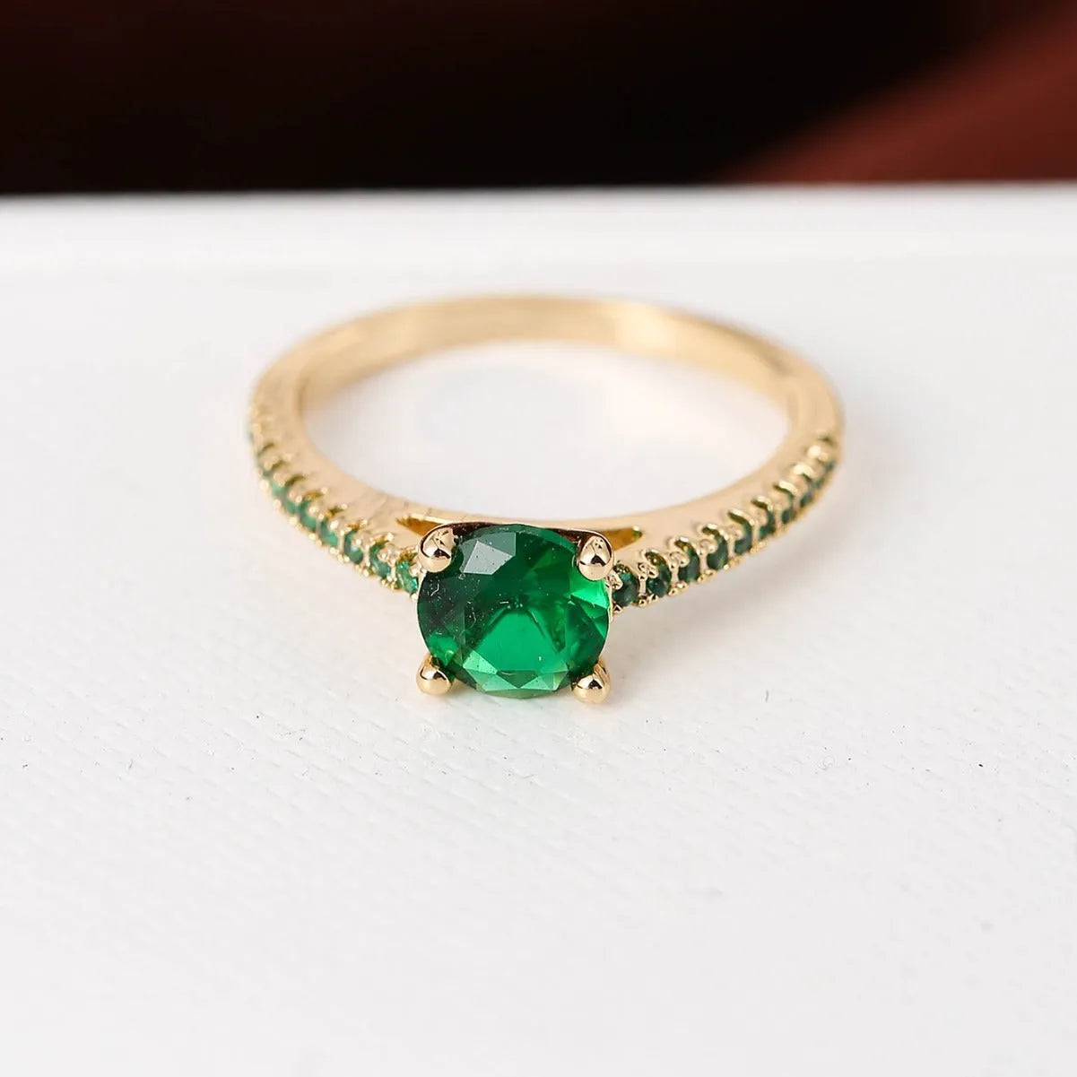 Copper hexagonal geometric ring with electroplated colour finish and CZ stone.