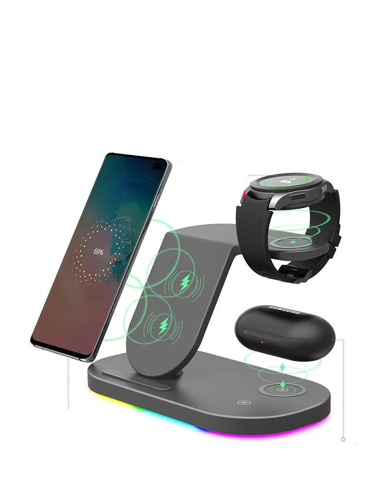 Three-in-one fast wireless charger in ice crystal white, ABS, with Type-C input, front view