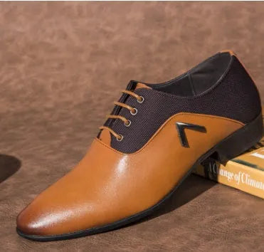 Men's Oxford shoes in artificial PU leather with rubber sole, shown in black, brown, and yellow colour options