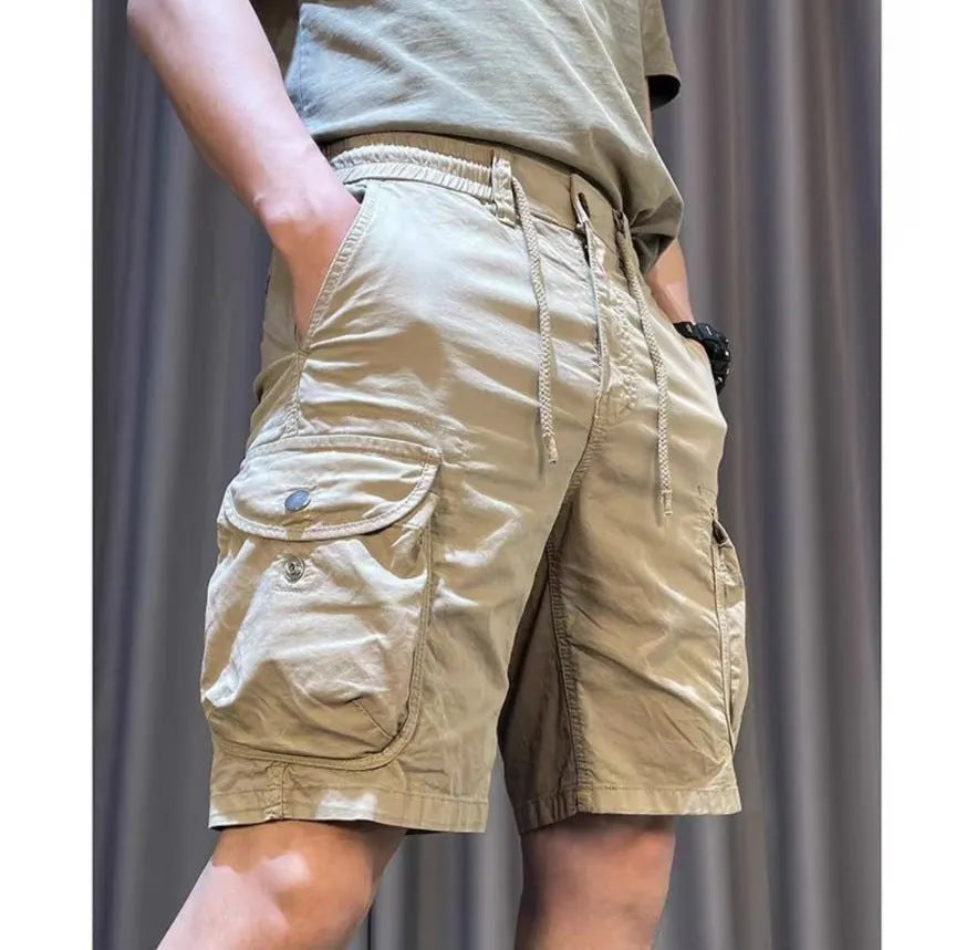 Korean-style loose straight overalls pants with multiple pockets in black, grey, green or khaki colours
