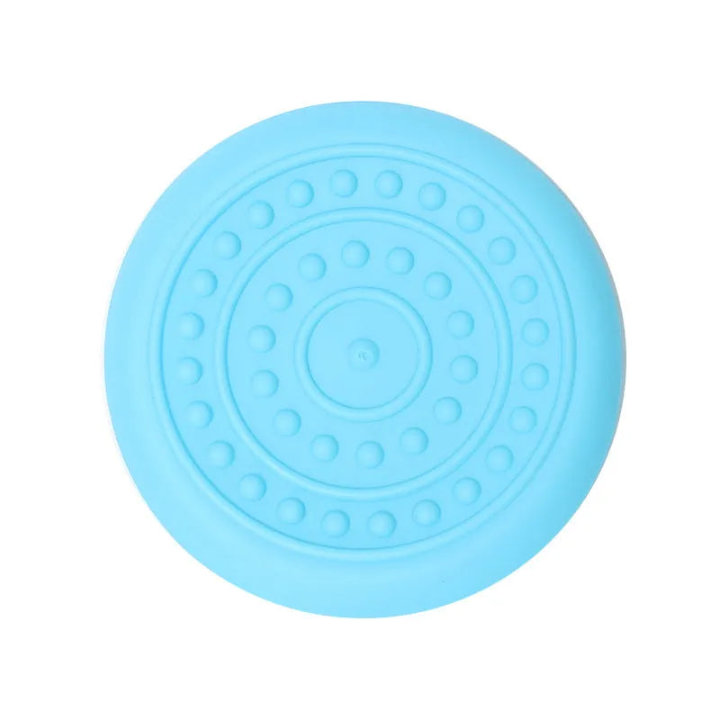 Pet dog toy rubber disk frisbee in plastic material with six colour options including Lake Blue, Sky Blue, and Silver Pink