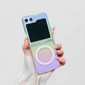 Colorful transparent acrylic magnetic phone case for Samsung Galaxy with drop-resistant protection and magnetic suction feature.