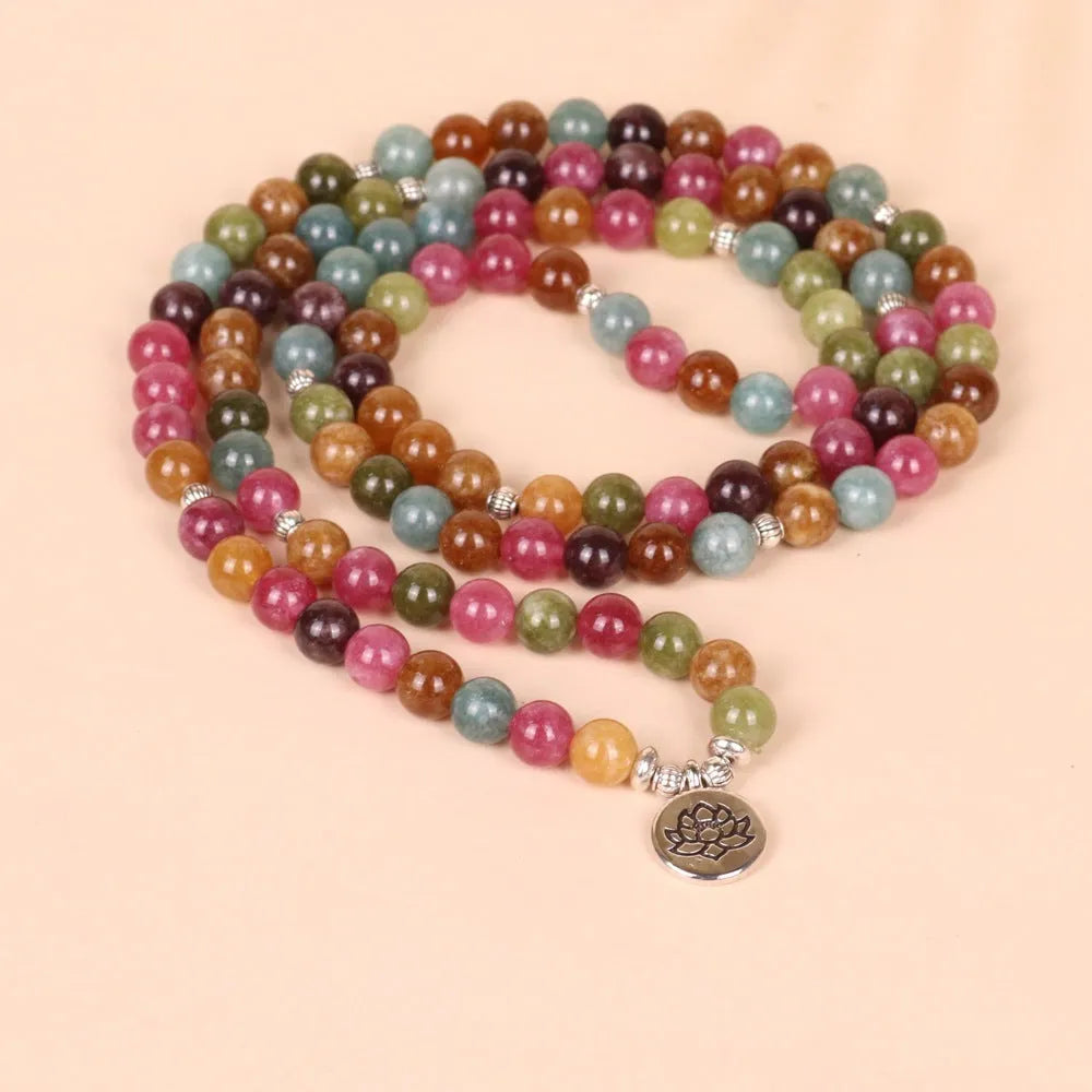 108-bead lotus hanging multi-layer bracelet in alloy tourmaline colour