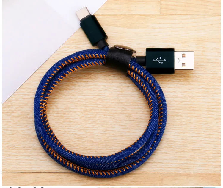 Cowboy Type-C charging cable with denim exterior and aluminium alloy connector in black, 1.5m length