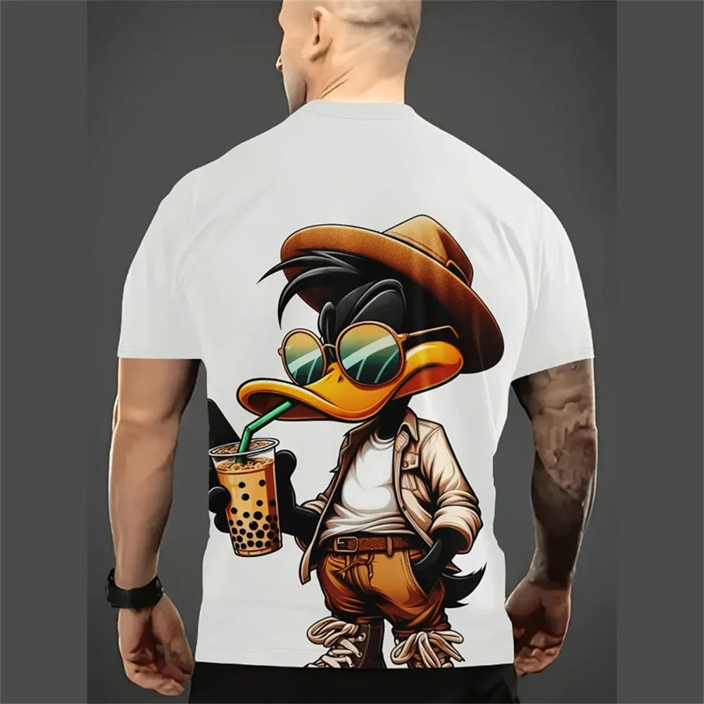 Men's loose-fit grey T-shirt with a large 3D cartoon graphic print on the front.