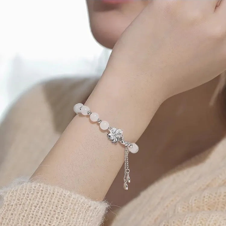 New Chinese style resin beaded couple bracelet with camellia and lotus flower motifs in S493 men's and women's sizes