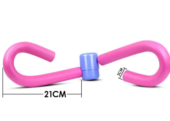 Pink leg training clip with steel spring and foam padding on a white background