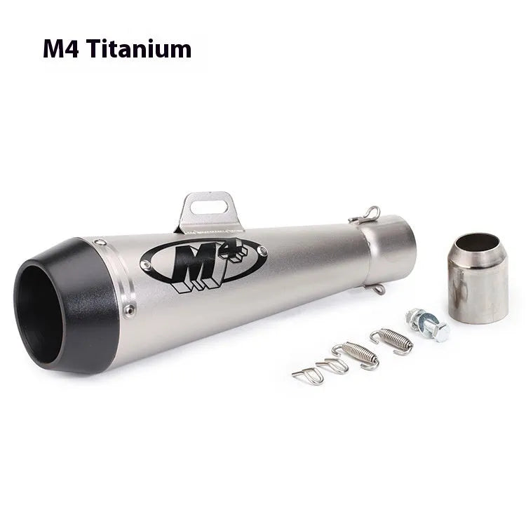 Universal M4 motorcycle exhaust pipe for large displacement engines in multiple finish options