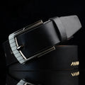 Men's retro pattern belt with alloy pin buckle in black, white, and brown colours