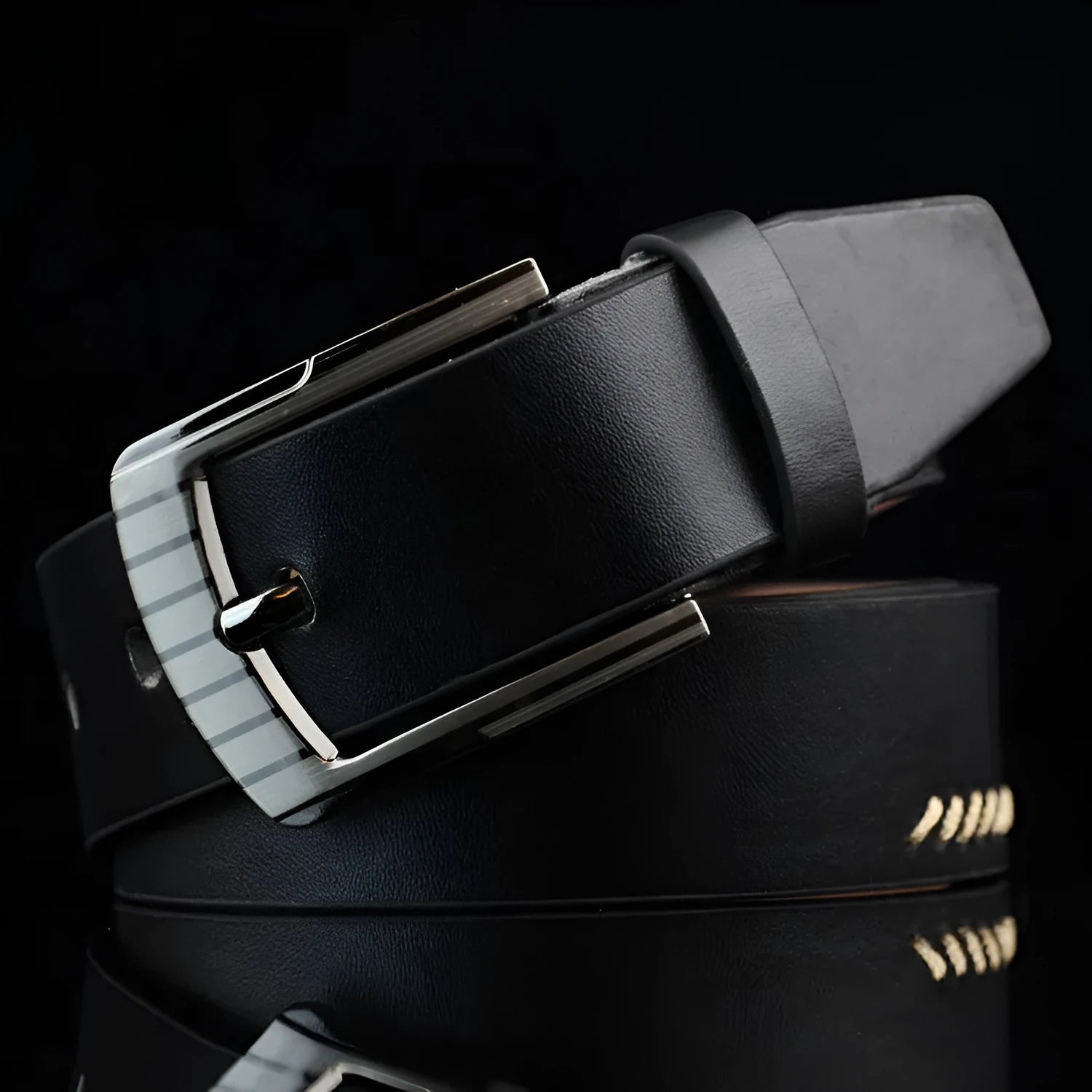 Men's retro pattern belt with alloy pin buckle in black, white, and brown colours