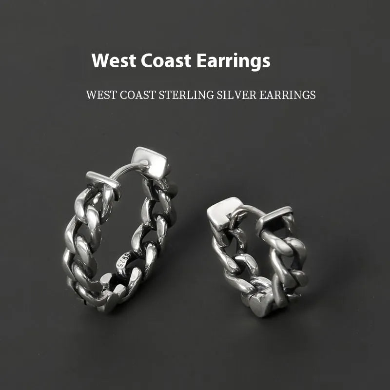 Men's copper geometric hip hop earrings in silver finish showing 10mm and 14mm West Coast style studs