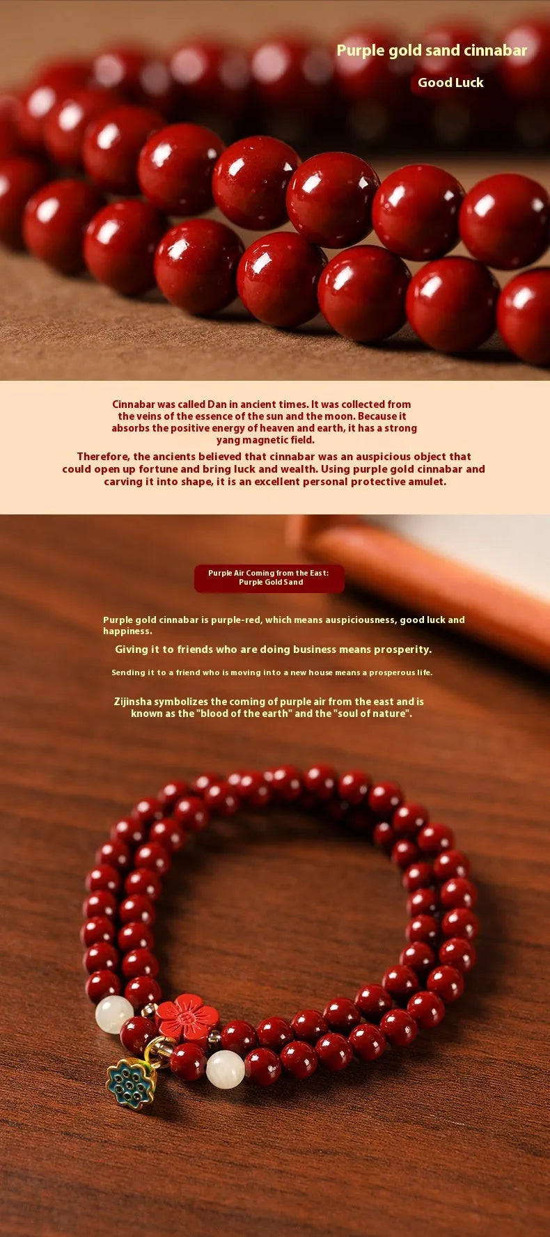 Purple gold cinnabar double circle bracelet with hand-woven lotus seedpod beads, 6mm, retro women's jewellery