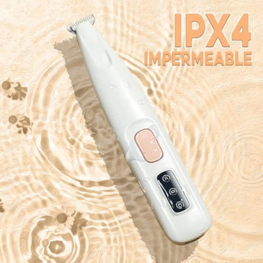 White rechargeable electric dog paw trimmer with LED light on paw, 17.7cm