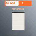 Tearable A5, B5 and A4 writing pads with 80 sheets, showing horizontal line, grid, and blank page options.
