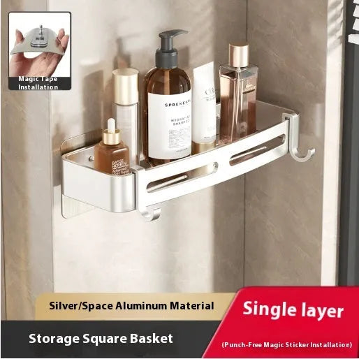 Gun gray triangle wall-mounted bathroom rack with rod, fan-shaped corner design, 15kg load capacity