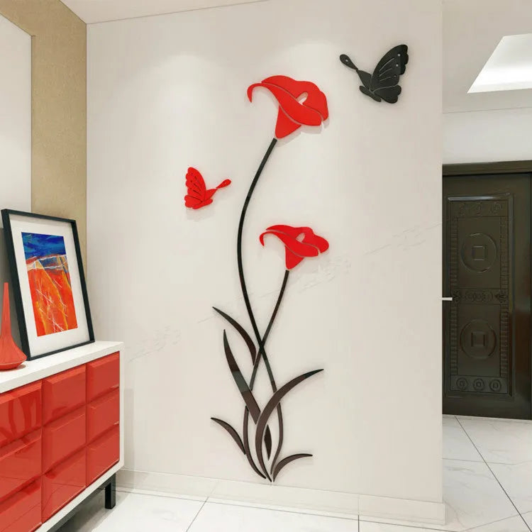 Transparent acrylic 3D wall sticker showing light-catching dimensional effect in pink colour option
