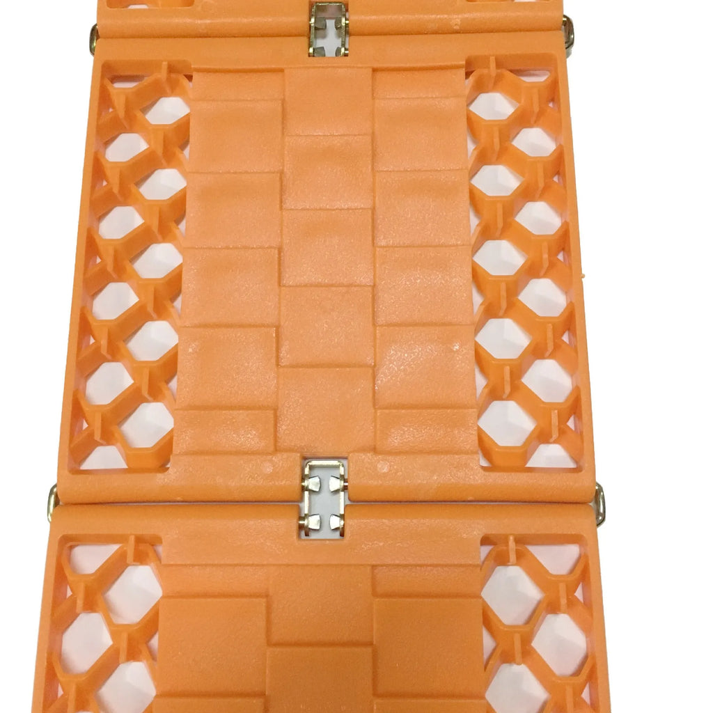 Folding anti-slip mud snow rescue board pair orange PP metal for automobiles 18x60 inches