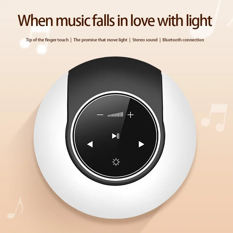Blue folding Bluetooth desk lamp speaker with touch controls and LED light.