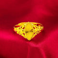 Alluvial gold electroplated brass ring with open diamond floral geometric design and textured band