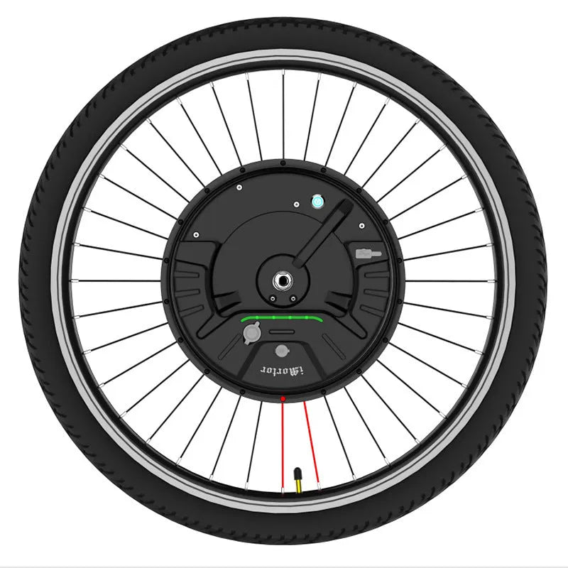 Yunzhilun bicycle electric conversion kit showing hub motor, lithium battery, and charger for 26-inch wheels.
