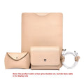 Four-piece set of leather laptop edge protectors in apricot, brown, gray and light pink colours