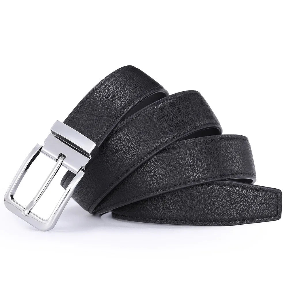 Men's genuine leather belt with alloy pin buckle, embossed water drop pattern, 3.3cm width, 120cm length