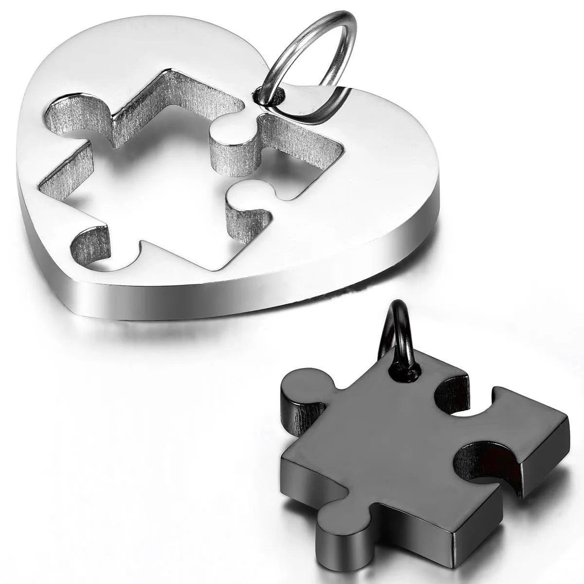 Stainless steel love puzzle pendant necklace for couples in silver finish – 52mm heart shape