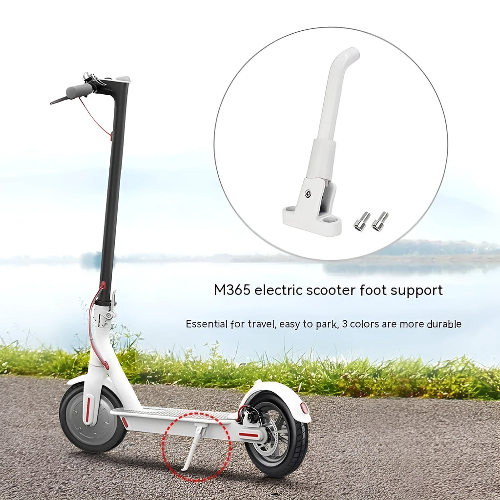 Aluminium alloy foot brace for electric scooter in black, white, and gray with screws