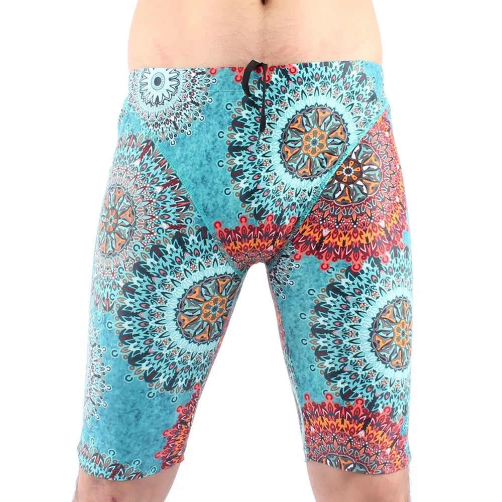 Men's quick-drying nylon swimming trunks in green with five-point loose cut and polyester lining, sizes L to XXXL