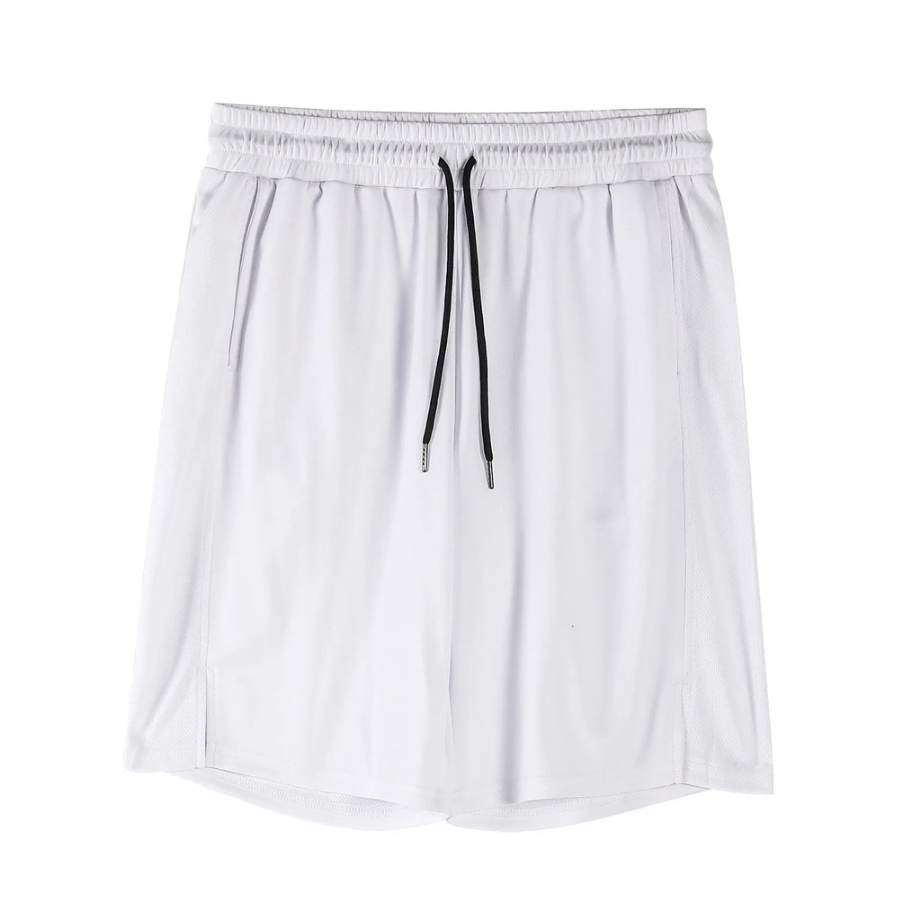 Men's black quick-drying mesh shorts with elastic waistband and loose fit for sports casual wear