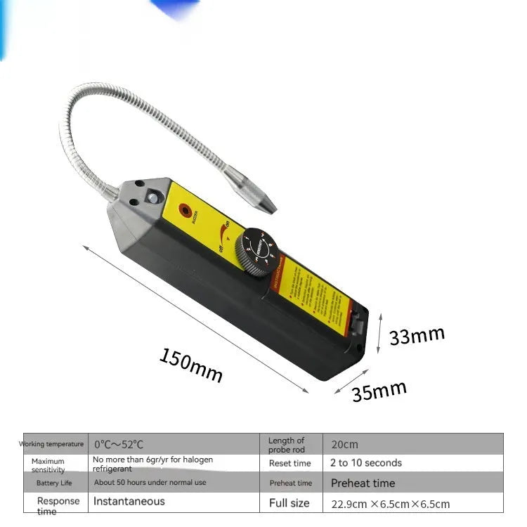 WJL-6000 electronic halogen refrigerant leak detector with extended probe on a workshop bench