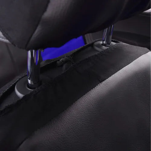 Artificial leather car seat covers in black, grey, beige, red or blue colours with headrest covers