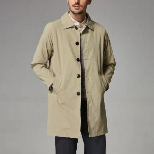 Men's mid-length loose rabbit fur trench coat in khaki, casual style