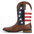 Men's Five-pointed Star Western cowboy boots with square heel, round toe, floral detail, artificial leather upper, black colour