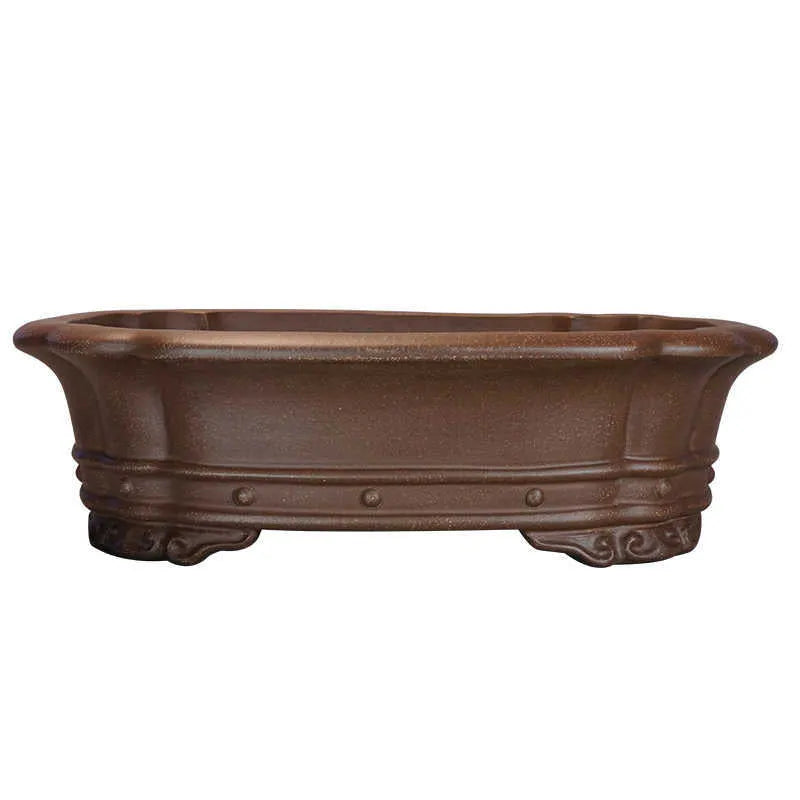 Handmade purple sand rectangular begonia flower pot with antique design for desktop plant display